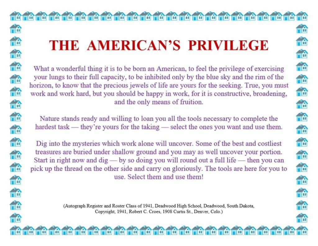 A quotation from a 1941 High School Graduation Ceremony